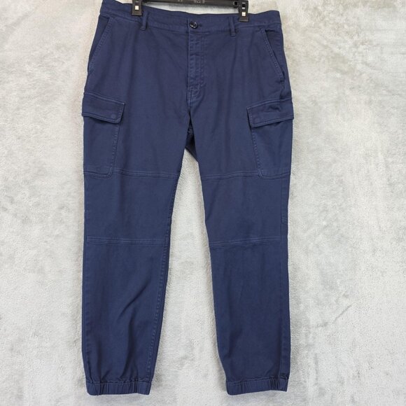 Armani Exchange Pants Mens 36 Navy Cargo Jogger Stretch Elastic Cuffs Pockets - Picture 1 of 10